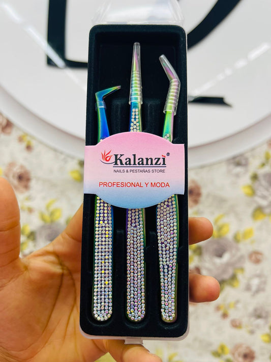 Set de 3 pinzas con pedrería Kalanzi